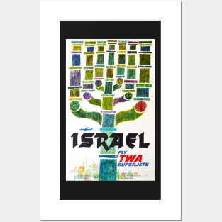 To ISRAEL Fly TWA Superjets Vintage Airline Poster Posters and Art